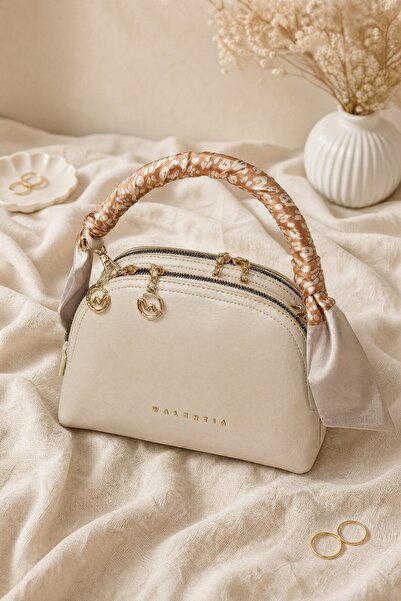 Modamorfo Two-Compartment Scarf Detailed Hanging Bag - Cream
