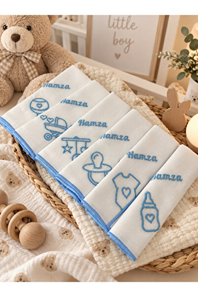 NÜNÜ ANNE , Nakışlı Bebek Ağız Mendili, 6'lı , %100 Pamuklu, Çift Katlı, 30x3...