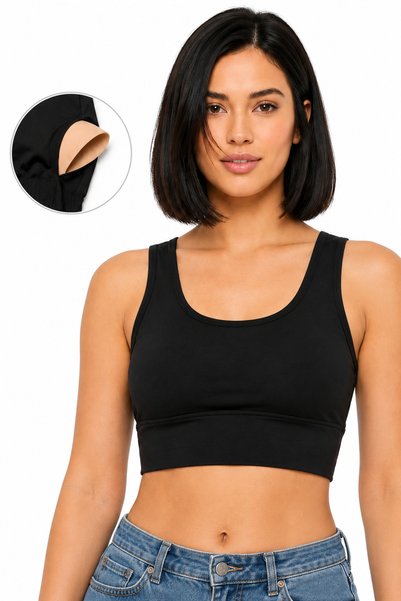 mrm pro Women's Black Sports Crop Bra with Padded Support and Gathering Effect Bustier