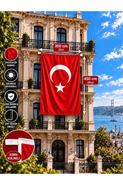 AKYILDIZ store Büyük Boy Türk Bayrağı 300×450 (3m x 4.5m) – Raşel Kumaş, Tok ...