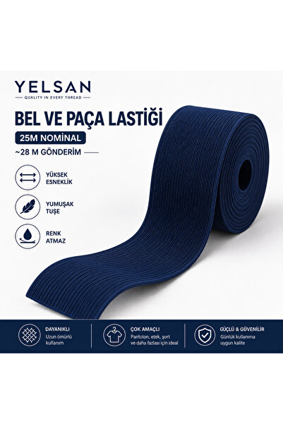 Premium dokuma bel ve paça lastiği 30mm X 25 METRE yüksek elastik yumuşak tuşe MAVİ