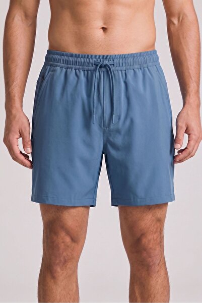OBJE Men's Blue Elastic Waist Lace-Up Swim Shorts