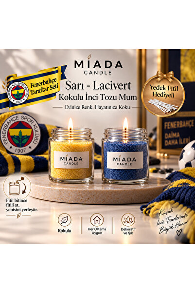MİADA Cam Kavanozda Sarı Lacivert Fenerbahçe Taraftar İnci Tozu Kokulu Kum Mu...