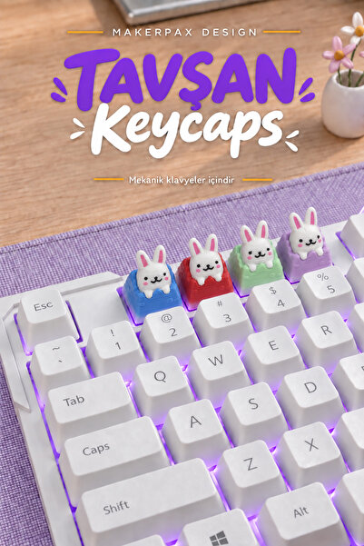 Makerpax Tavşan Keycaps 5'li Set - Cherry MX Uyumlu Mekanik Klavye Tuş Takımı
