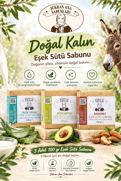 Şükran Ana Olive Oil Donkey Milk Soap Sensitive Skin Set 3 Pieces 100 Gr