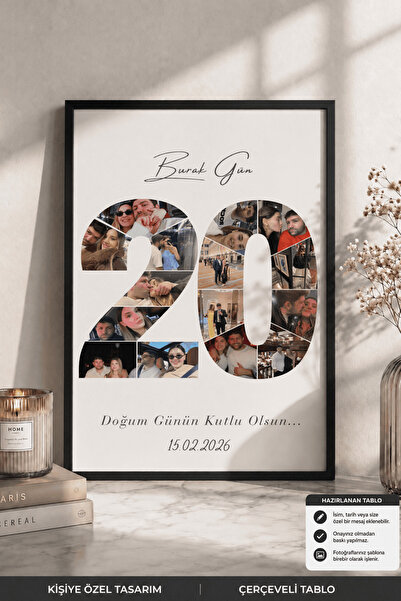 Bugucreative Kişiselleştirilmiş Fotoğraf Kolajı Çerçeveli Tablo,Doğum Günü He...