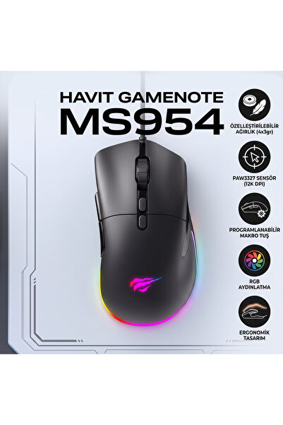 Havit Gamenote MS954 RGB Programlanabilir Gaming Oyuncu Mouse - 12.000 DPI