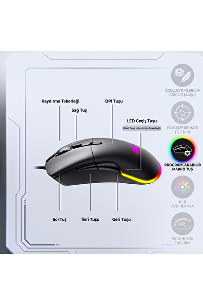 Havit Gamenote MS954 RGB Programlanabilir Gaming Oyuncu Mouse - 12.000 DPI