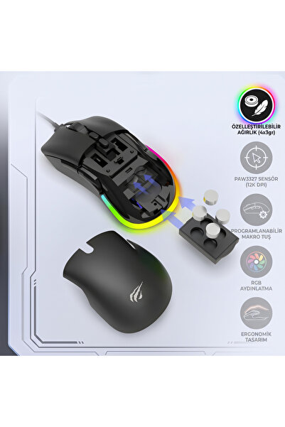 Havit Gamenote MS954 RGB Programlanabilir Gaming Oyuncu Mouse - 12.000 DPI