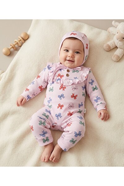 mandalinsbaby Baby Girl Romper with Bow and Ribbon Hat
