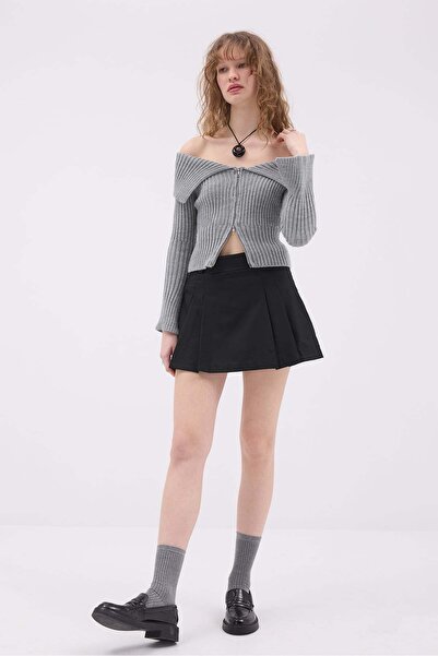 Addax Boat Neck Zippered Knitwear Cardigan H1427