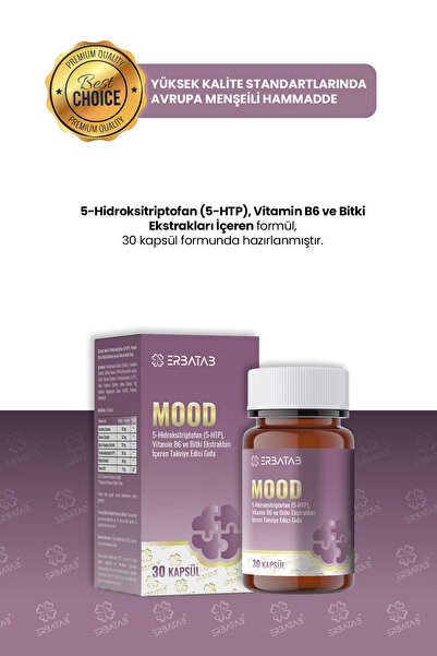 Erbatab Mood 30 Kapsül Passiflora, Valerian ve Melisa Ekstraktları İçeren Takviye Edici Gıda