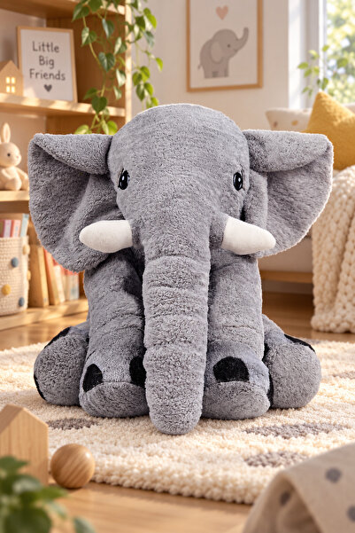 Pababo Uyku Arkadaşım Fil - Büyük Yumuşak Peluş Fil 65 Cm