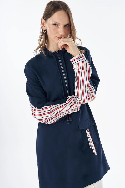 Kayra Düşük Omuz Scuba Sweatshirt Koyu Lacivert