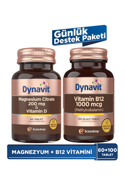 Dynavit Magnesium Citrate 200 mg & Vitamin B12 - Günlük Destek Paketi - Magne...