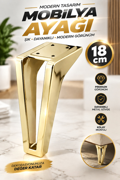 NZB Mobilya Kanepe Tv Ünitesi Koltuk Ayağı 18 Cm Altın Gold Konsol Ayakları