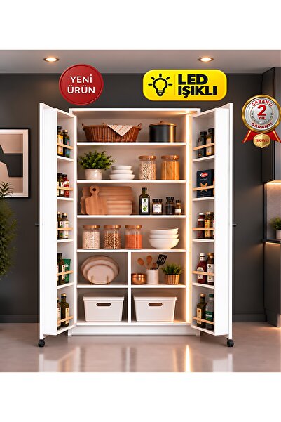 Bravo Home Bravo P11 LED Işıklı 2 Kapaklı Kiler ve Erzak Dolabı – Çok Raflı M...