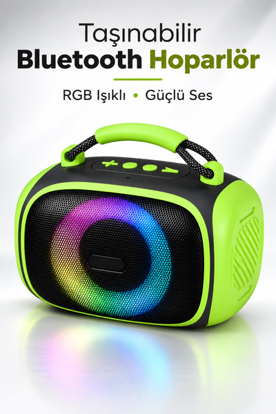 Omaze Taşınabilir Bluetooth Hoparlör RGB Işıklı Şarjlı Kablosuz Mini Ses Bomb...