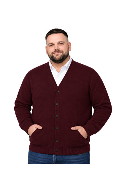 BattalModa Men's Large Size Burgundy Pocket Buttoned Knitwear Cardigan 3Xl-4X...