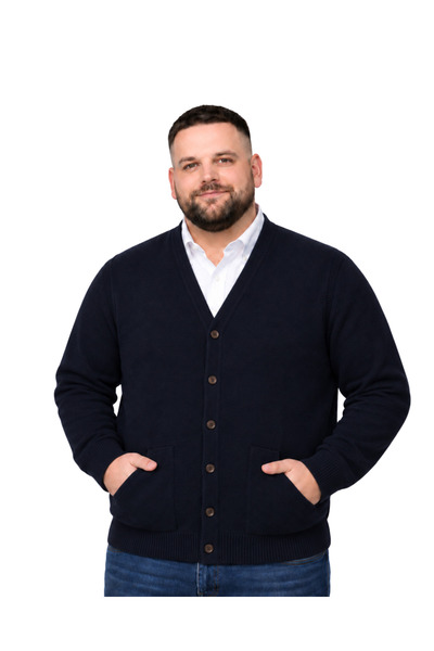 BattalModa Men's Large Size Navy Blue Pocket Buttoned Knitwear Cardigan 3Xl-4...