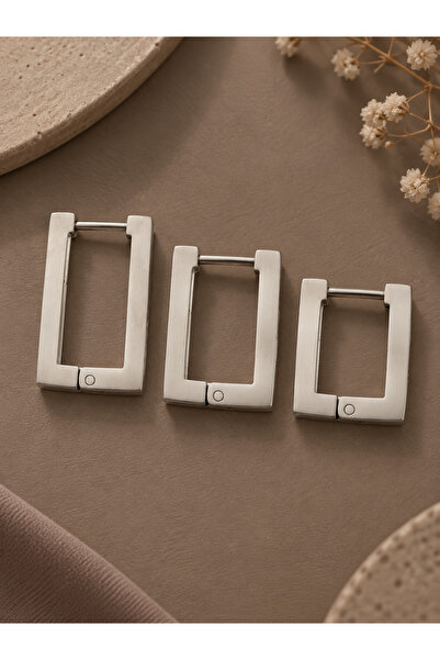 serelya 316L Steel Silver Color Rectangular Earring Set
