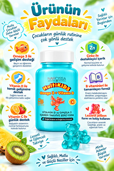 Narcissa Multikids Omega3 & Vitamin D - 90 Adet Jelibon Çiğnenebilir Form
