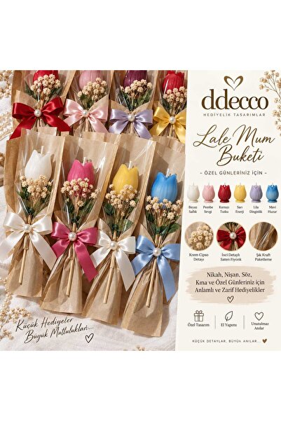 ddecco Hediyelik 10 Adet Buket Kokulu lale mum nikah nişan söz düğün doğum yı...