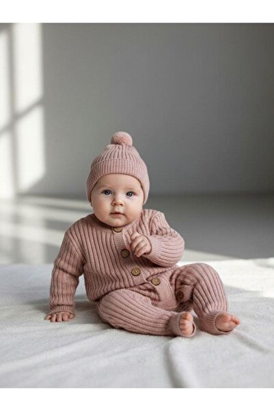 Zekids Bebek Örgü Fitilli Bereli Kışlık Tulum