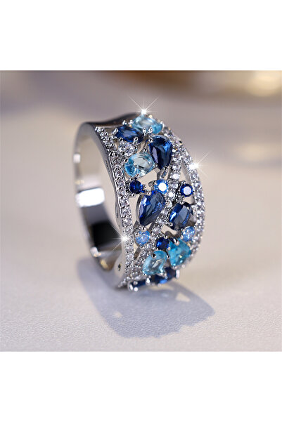 Choice 6 Silver Blue Royal Blue Crystal Water Drop Stone Ring Simulated Aquam...