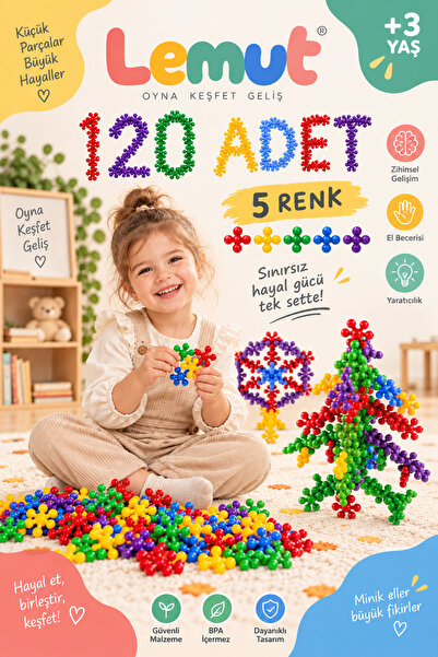 Lemut Molekül İnşaa Seti 5 Renk Yaratıcı Oyuncak Kar Tanesi Yapı Taşları (Yen...
