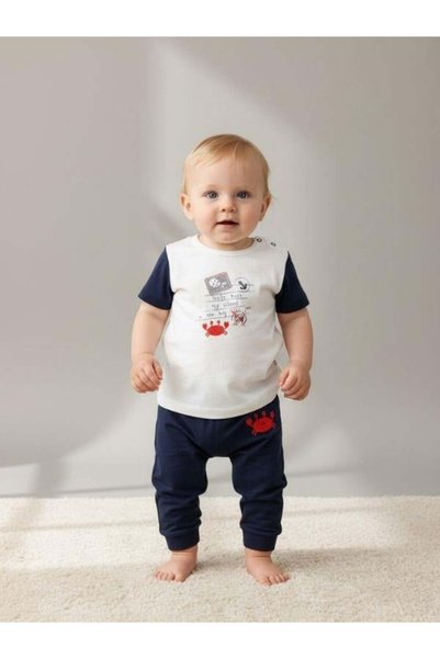 Zekids Baby Boy Cotton Marine Themed Fine Textured Tracksuit Set