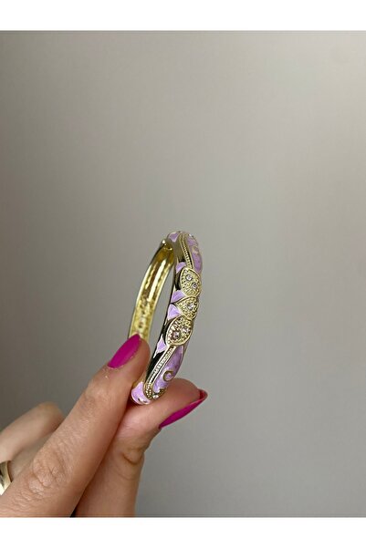 Anetta Jewelry Kız çocuğu lila renk zirkon taş detaylı mineli kelepçe model b...
