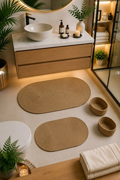 SİMEREV HALI HOME CONSEPT 4 Piece Bath Mat Set Kit Non-Slip Washable Double S...