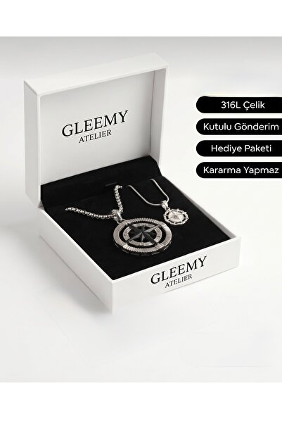 Gleemy accesories Birlikte Aynı Yöne – Gümüş renk Pusula Kolye Seti 55+5cm 45...