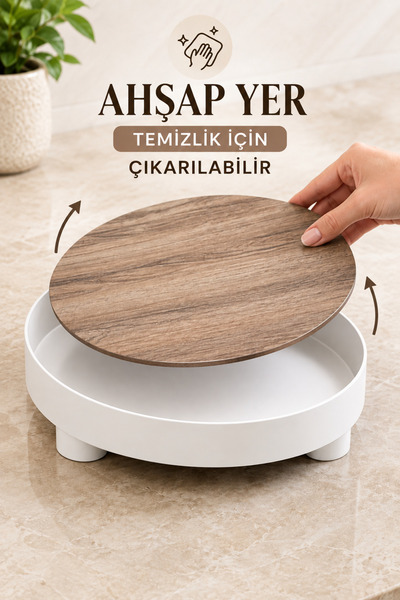 Leila Ahşap Tabanlı Banyo Düzenleyici Yuvarlak Dekoratif Ayaklı Organizer 28 CM