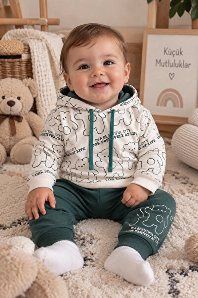 Babydonat Çapraz Bears Kapüşonlu % 100 Pamuk Erkek Bebek Takımı
