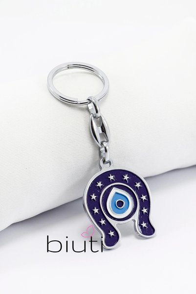 biuti Evil Eye Bead Nal Navy Blue Metal Keychain, Gift Bag Ornament
