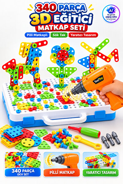 YILDIRIM OYUNCAK 340 Parça Yaratıcı 3D Eğitici Matkap Set - Sök Tak Pilli Tam...