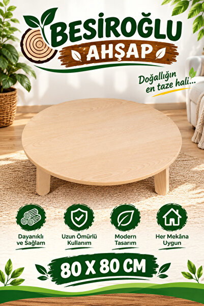 besiroglu ahsap Floor Table Wooden Dough Rolling Table 80 cm Folding Legs Dou...