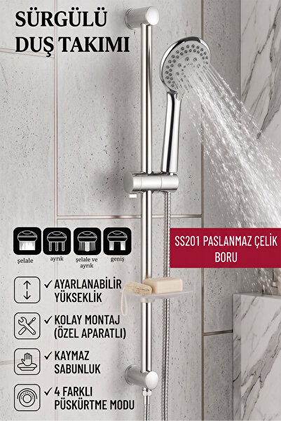 banyonatural Duş Takımı Duş Seti Pablo SS304 Paslanmaz Çelik Boru
