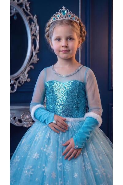 BUTİKHAPPYKİDS Frozen Elsa Costume Long Sleeve Girls Princess Dress with Crown+Staff+Gloves Gift
