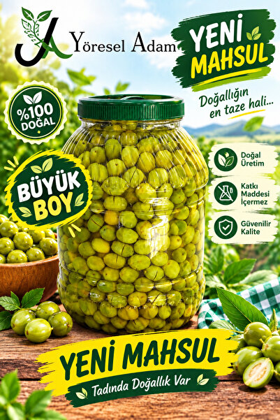 YÖRESELADAM Hatay'dan Organik, (BÜYÜK BOY) Yeni Sezon Yeşil Kırma Zeytin (5 KG)