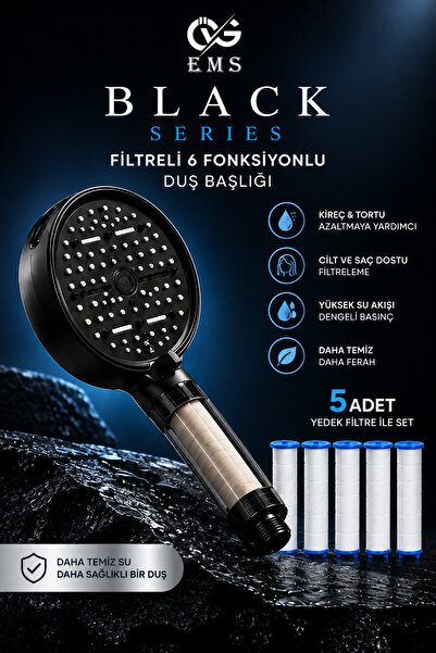ÖVG EMS 6 Fonksiyonlu Filtreli Duş Başlığı + 5 Yedek PP Filtre | Yüksek Basın...