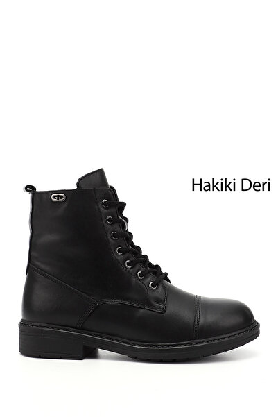 GÖNDERİ(R) Kadın Siyah Fermuarlı Hakiki Deri Postal Bot