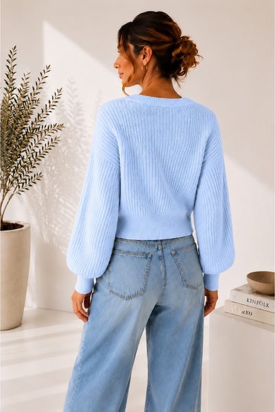 YUGA KNİTTİNG Women's basic ribbed knit button-detail cardigan