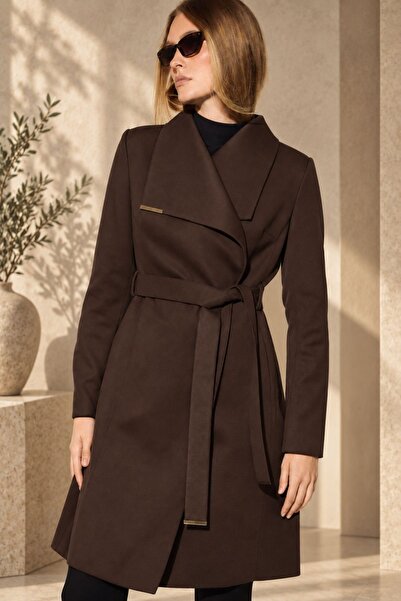 MAG FASHİON Women's Brown Trench Coat Jacket Special Italian Design