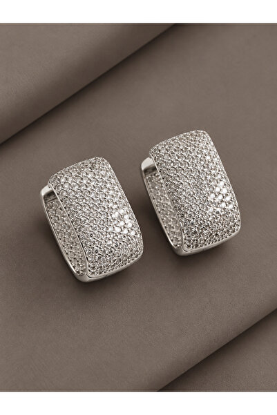 serelya Silver Color Full Zircon Stone Square Hoop Women's Earrings