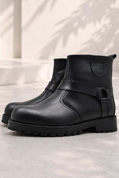Generic Brand Rakerplus Chiron Genuine Leather Black Zippered Kids Boots