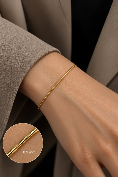 CAXBERN Çelik Gold Renk Unisex İnce İtalyan Zincir Bileklik