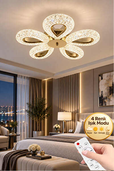 Elora Home Rain Model 5"li Gold 3 Renk Modu Ledli Modern Plafonyer Salon Mutf...